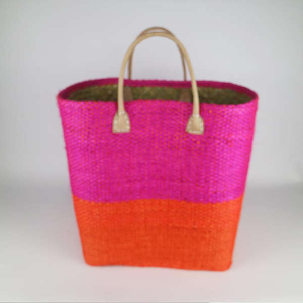 Basket with leather handles