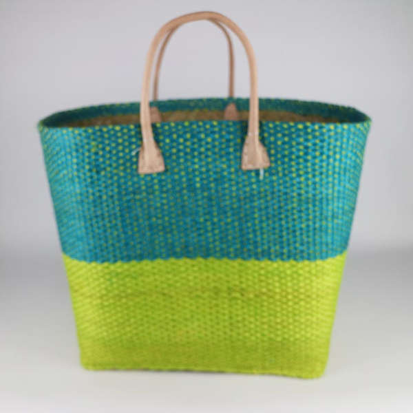 Basket with leather handles