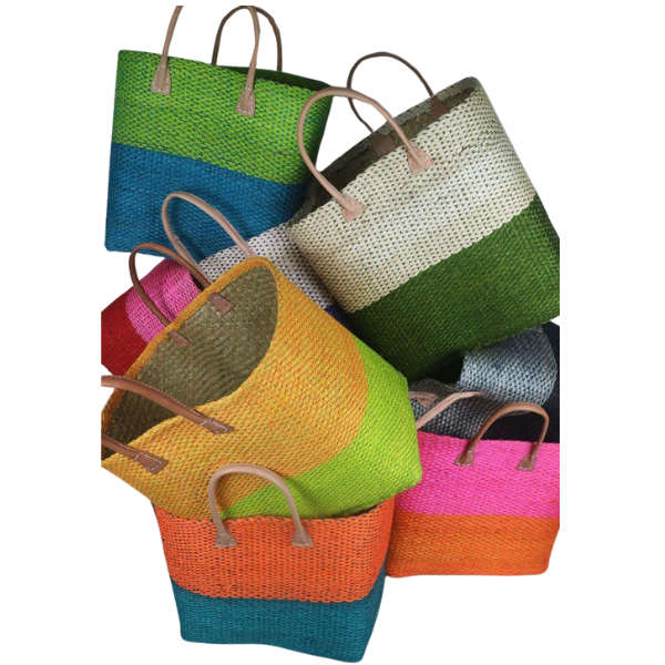 Basket with leather handles