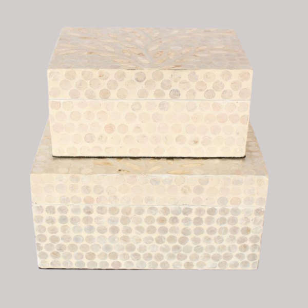 S/2 Capiz cream boxes