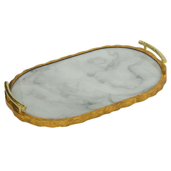 Glass platter marble white