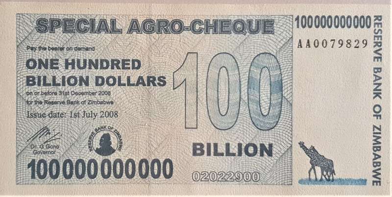 (Item 01064) Zimbabwe 1 x 100 Billion Dollar Banknote 2008