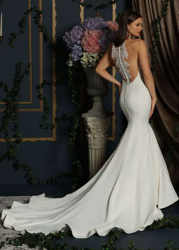 Pamela crepe with diamante detail mermaid wedding dress.