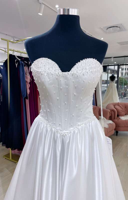 Alyssa, boob tube satin A-line wedding dress.