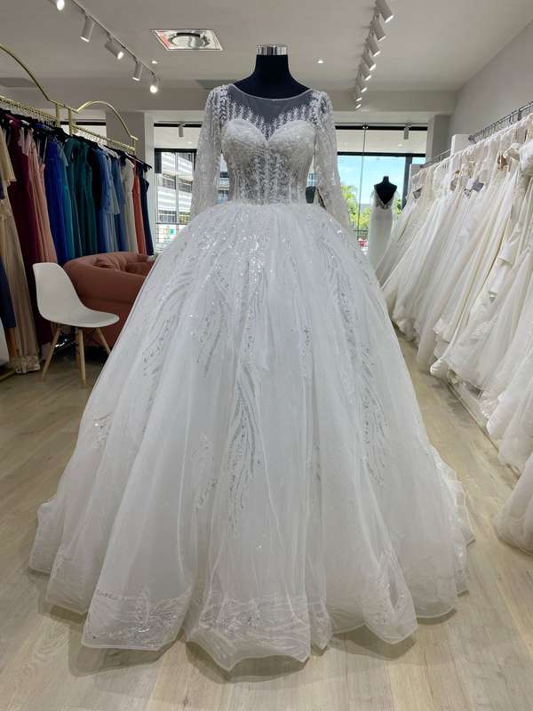 (Rental) Coco, long sleeve beaded lace detailed ball gown wedding dress.