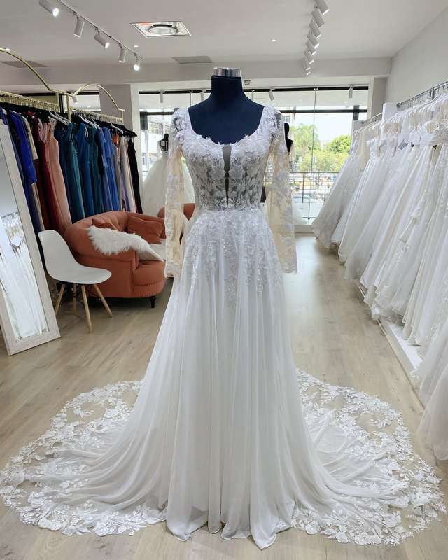 Brenda ,Long sleeve.A-line lace detail wedding dress.