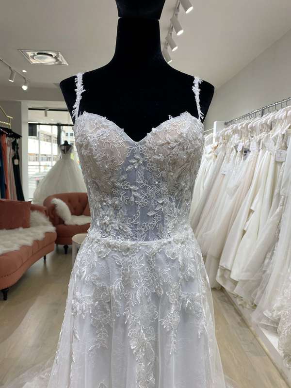 Pauline , Lace detailed white tulle A-line wedding dress