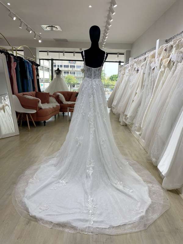 Pauline , Lace detailed white tulle A-line wedding dress