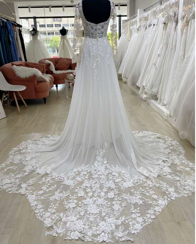 Brenda ,Long sleeve.A-line lace detail wedding dress.