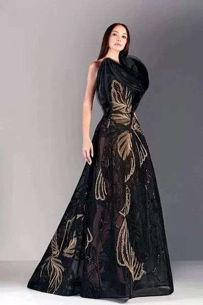 Black and gold A-line dress