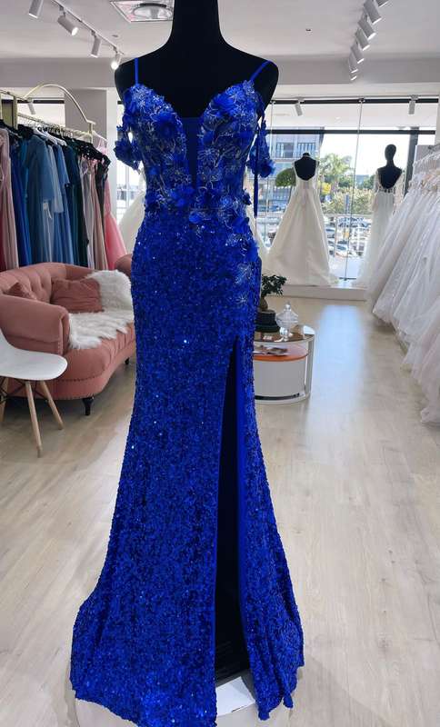Royal blue 3D flower detail mermaid