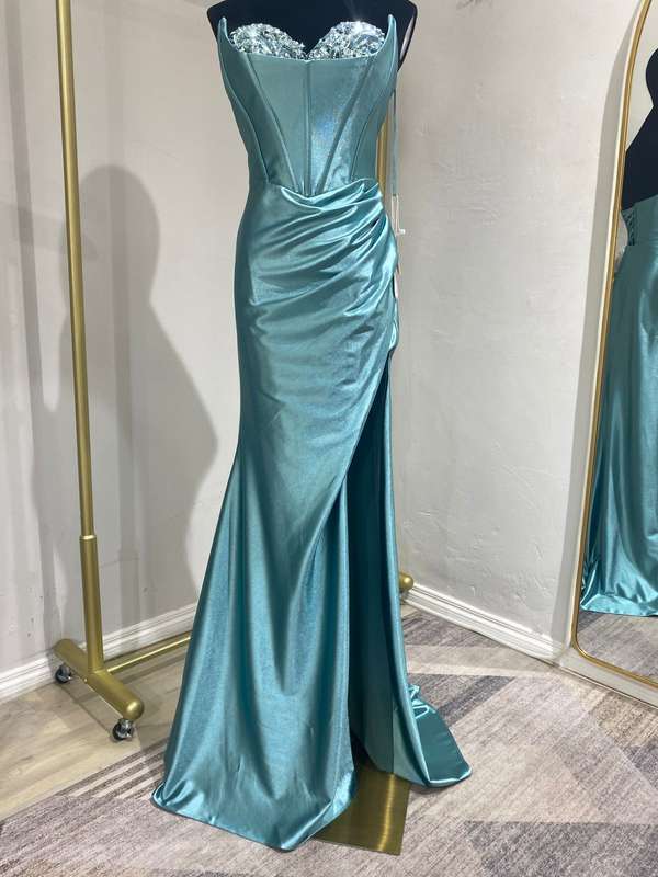 Satin boob-tube mermaid dress- Turquoise