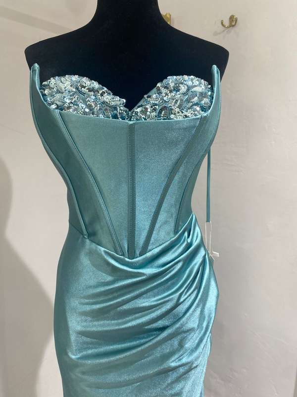 Satin boob-tube mermaid dress- Turquoise