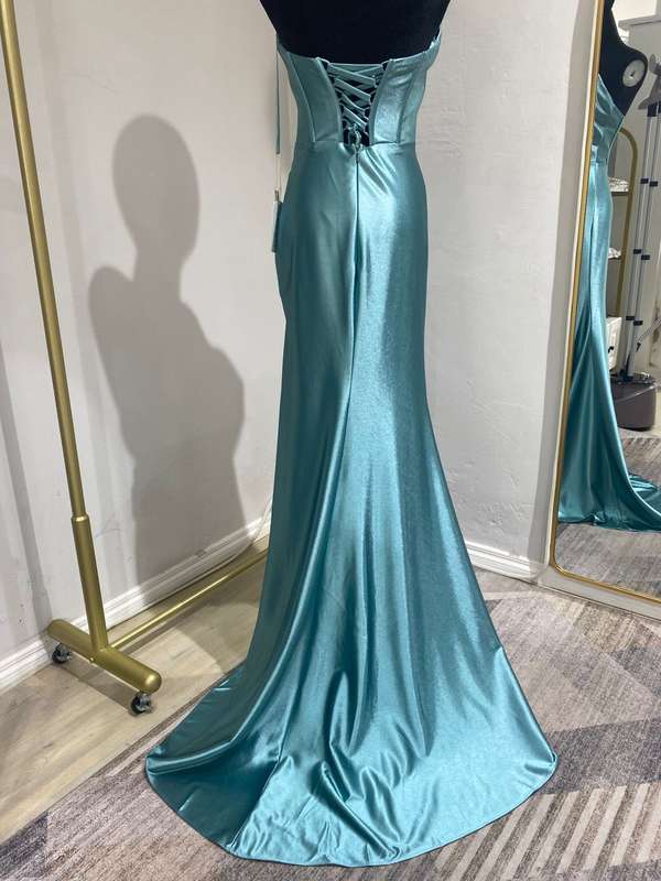 Satin boob-tube mermaid dress- Turquoise