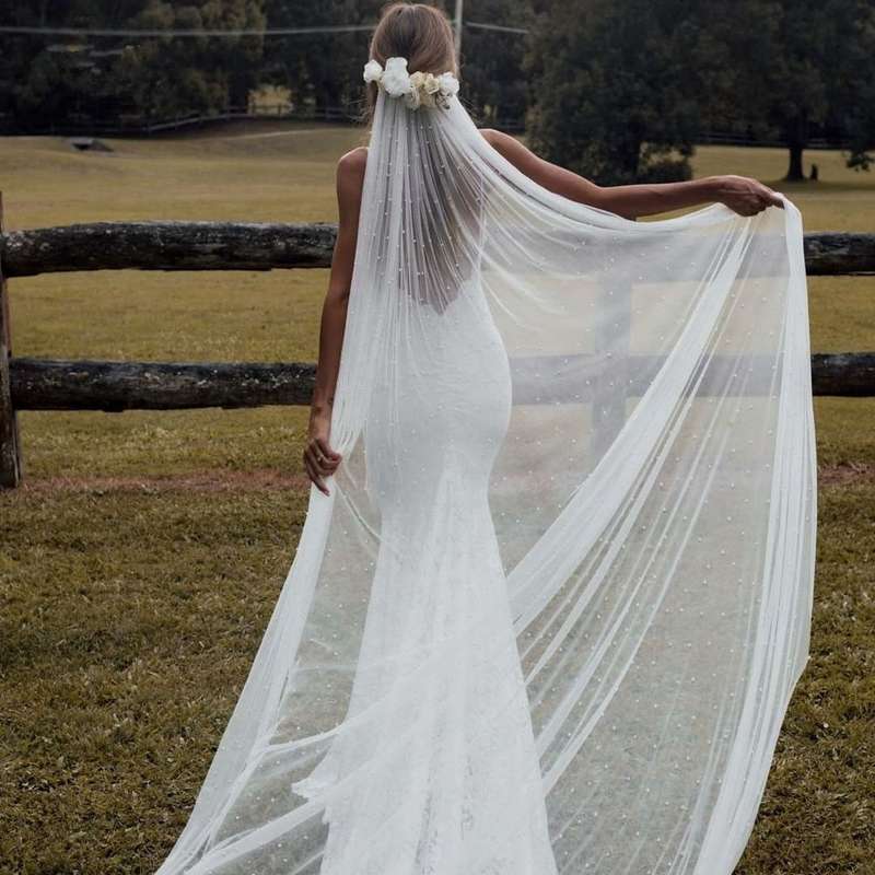 3 Meter full pearl detailed tulle veil