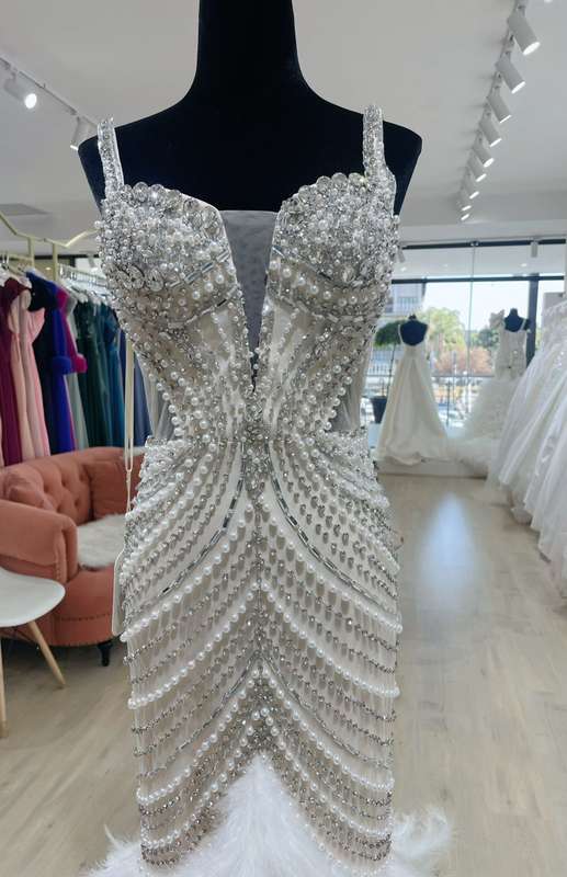 Pearl and feather detailed mermaid dress