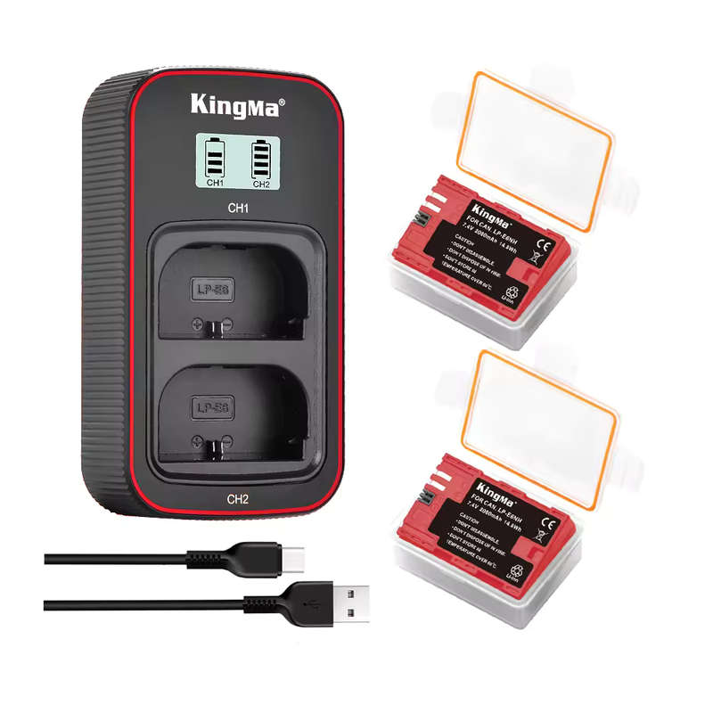 Canon LP-E6NH Replacement Battery x 2 and 1 x LCD Charger kit from Kingma
