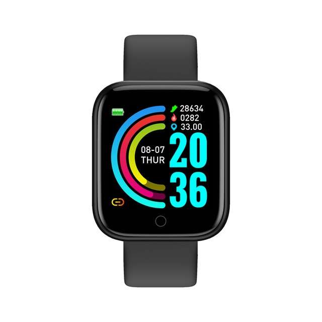 D20 Pro Smart Watch Y68 Bluetooth Fitness Tracker Sports Watch Heart Rate Monitor Blood P... - Black