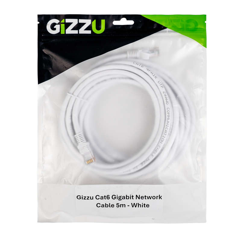Gizzu Cat6 UTP Fly Lead Ethernet Network Cable 5m &#x2013; White