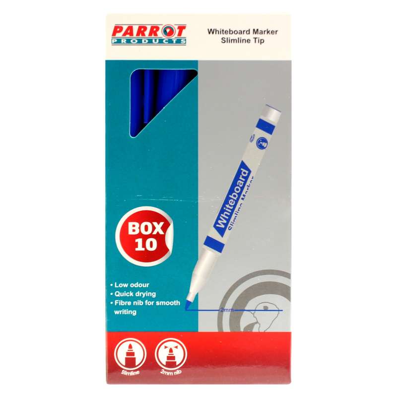 Whiteboard Markers (10 Markers - Slimline Tip - Blue)