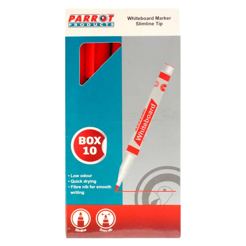 Whiteboard Markers (10 Markers - Slimline Tip - Red)