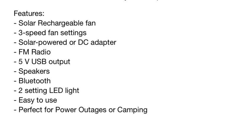 Rechargeable Solar Fan
