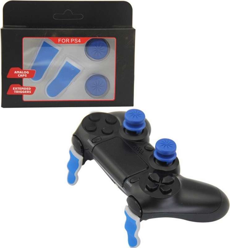 Analog Caps and Extended Triggers Blue/White : PS4 (New)