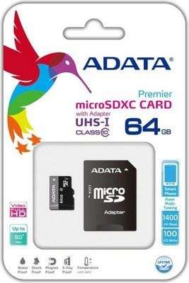 Adata AUSDX64GUICL10-RAI 64GB MicroSDXC Card and Adapter  - Adata