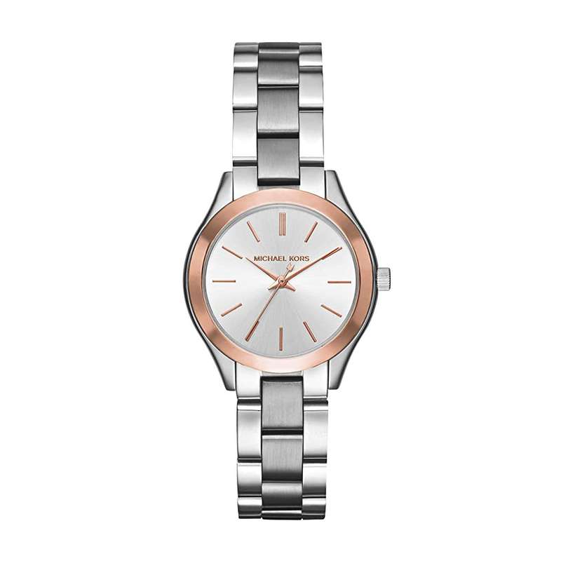 Michael Kors Women's Mini Slim Runway Analogue Quartz Watch - Silver/Rose Gold
