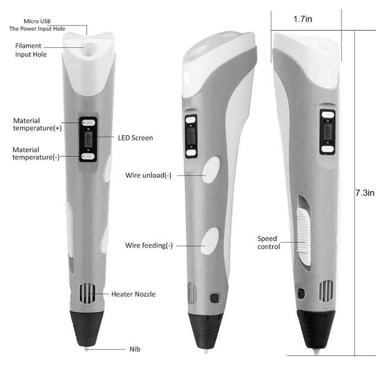 V2S 3D Printer Printing Pen with LED Display Light Blue