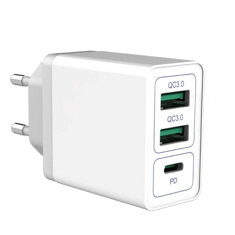 USB Type-C PD Power Delivery and Quick Charge QC3.0 30W AC Wall Charger Adapter - White