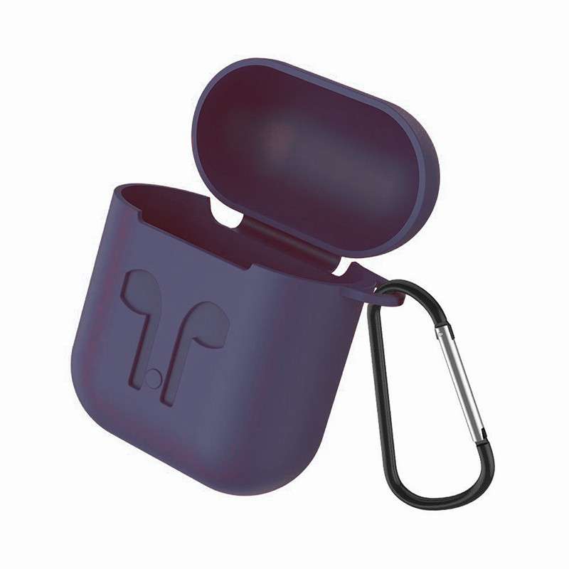 Protective Silicone Cover for Apple AirPods Charging Case with Detachable Clip Navy Blue