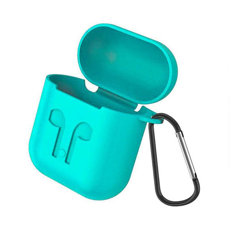 Protective Silicone Cover for Apple AirPods Charging Case with Detachable Clip Turquoise