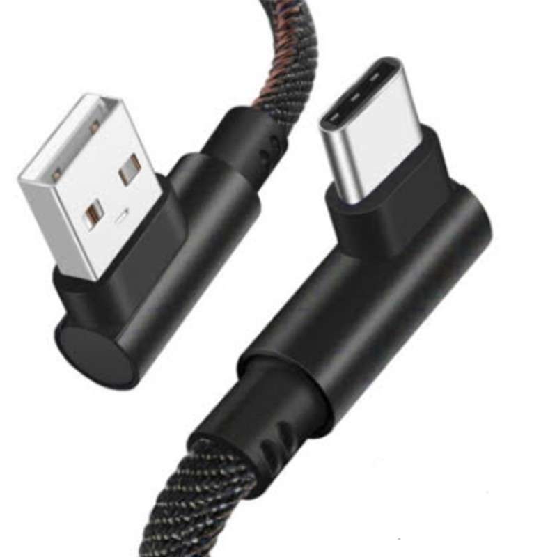 90 Degree Right Angle USB TO USB-C 2.0 Fast Data Sync Charging Cable Black 1m