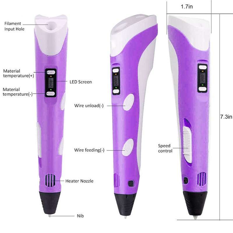 V2S 3D Printer Printing Pen with LED Display Light Blue