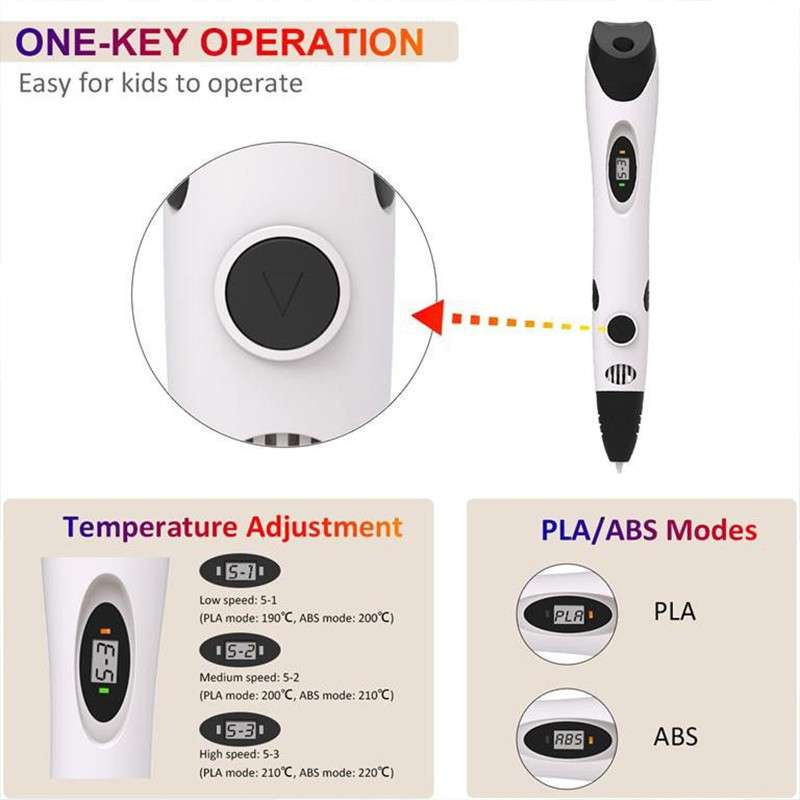 V2S 3D Printer Printing Pen with LED Display Light Blue