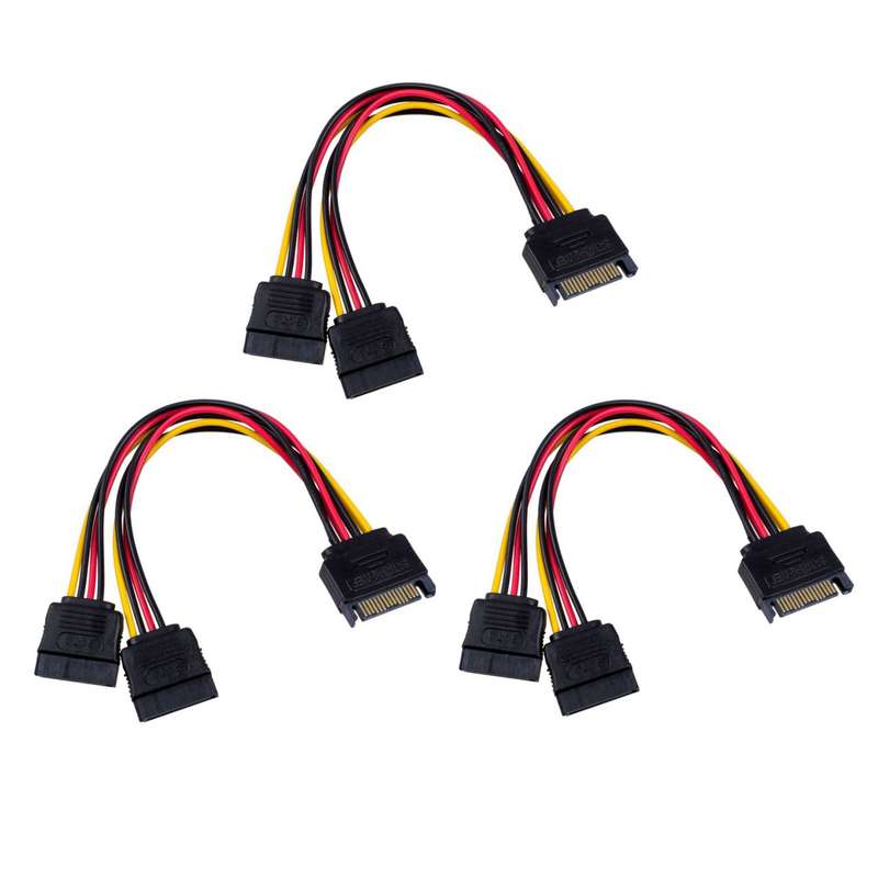 SATA Power Y Splitter Cable Adapter - Male to Female 6"  (3 Pack)