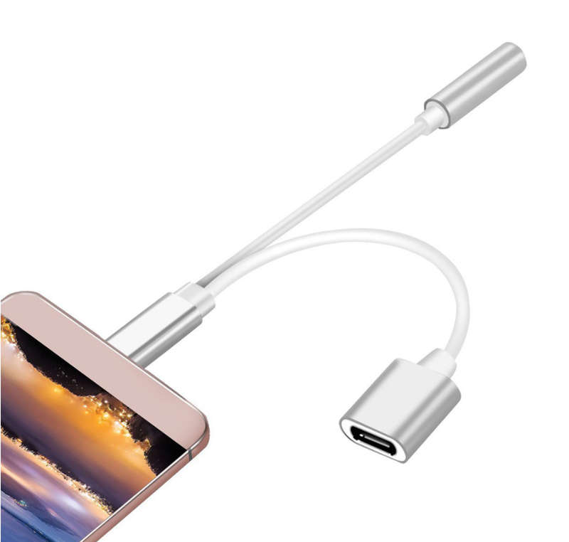 2-in-1 USB-C (Type-C) to 3.5mm Audio Jack and USB Type-C Charger with DAC Silver
