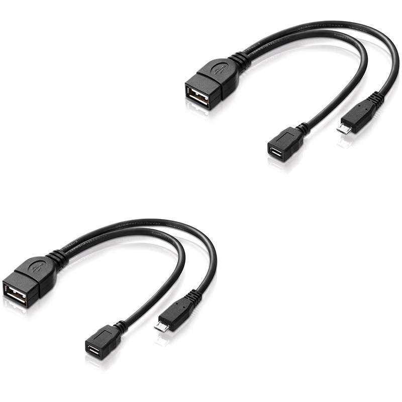 Micro USB Host OTG Cable with Micro USB Power connector (20cm) - 2 Pack