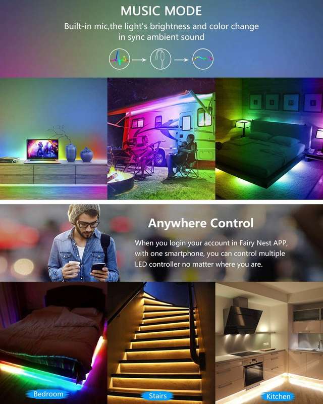 5m ADDRESSABLE RGB Wifi Smart LED Strip Light kit with DC12V Power Supply - alexa/google home