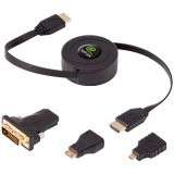 Emerge Retractable Standard HDMI Cable with Mini HDMI, Micro HDMI, and DVI Adapters