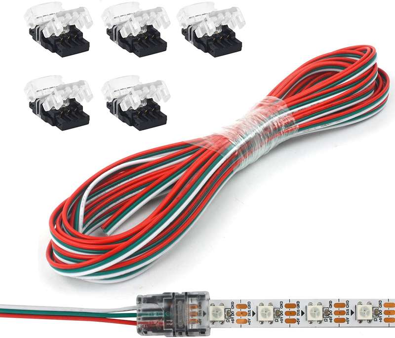 5 Pack 3 Pin 10mm Led Strip Light Connectors with 5M Extension Cable