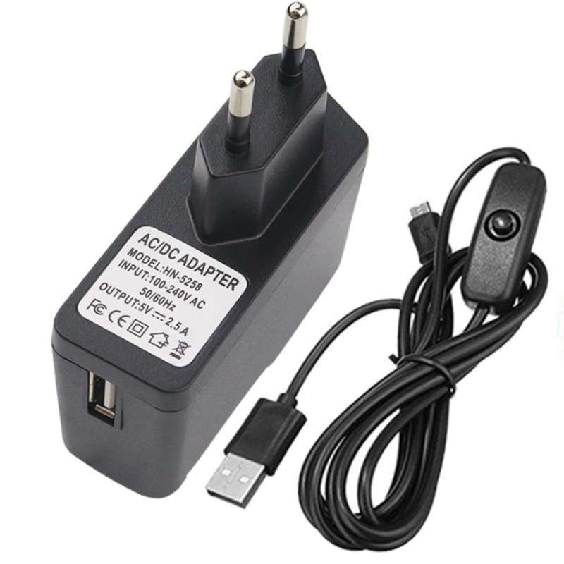 2.5A Micro USB Charger Power Supply and Cable for Raspberry Pi 3 Smartphones Cellphones