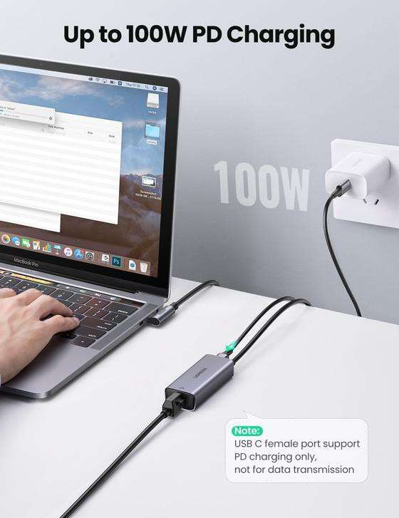 Ugreen USB-C to Ethernet RJ45 Adapter 1000Mbps - includes Charging Port (Works with new Chromecast 4