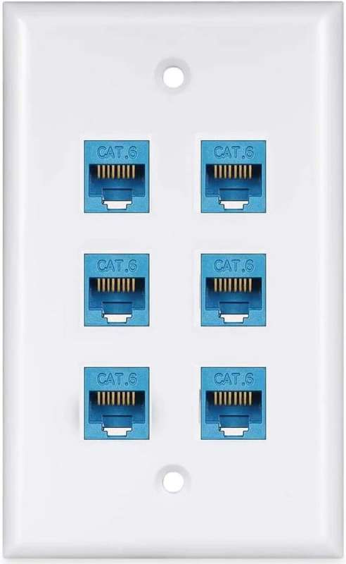 6 Port Cat6 Ethernet RJ45 Female-Female Wall Plate