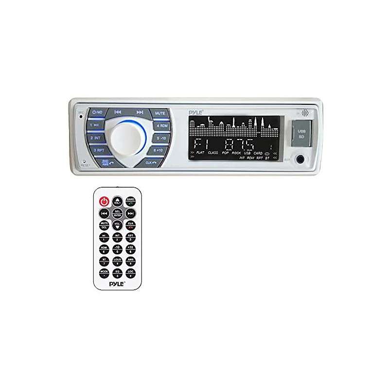 Pyle Bluetooth Marine Receiver Stereo - 12v Single DIN Style Boat In dash Radio Receiver System w...