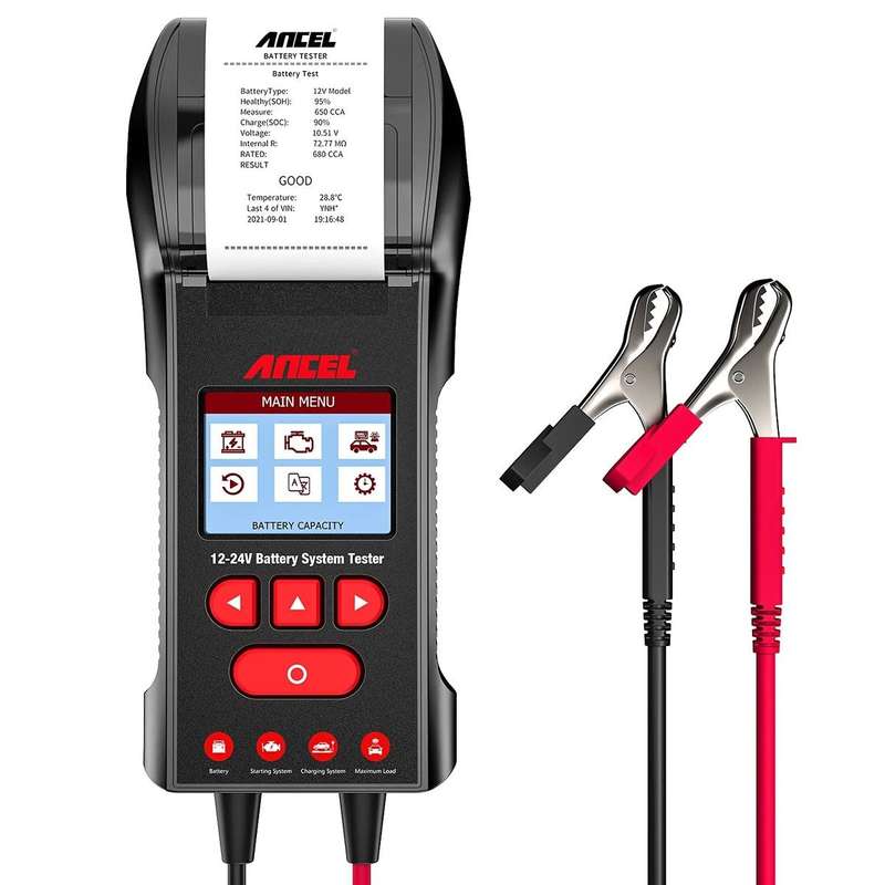 Ancel BST600 12-24V Battery Tester - Built-In Printer / 3.12V & 24V Battery Load Tester