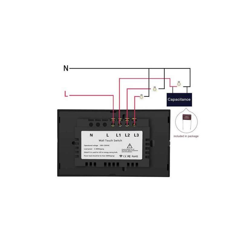EACHEN Wifi Smart Light Switch - Black / No Neutral Required 1 Gang
