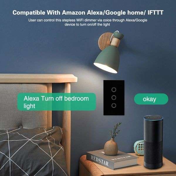 EACHEN Wifi Smart Light Switch - Black / No Neutral Required 1 Gang