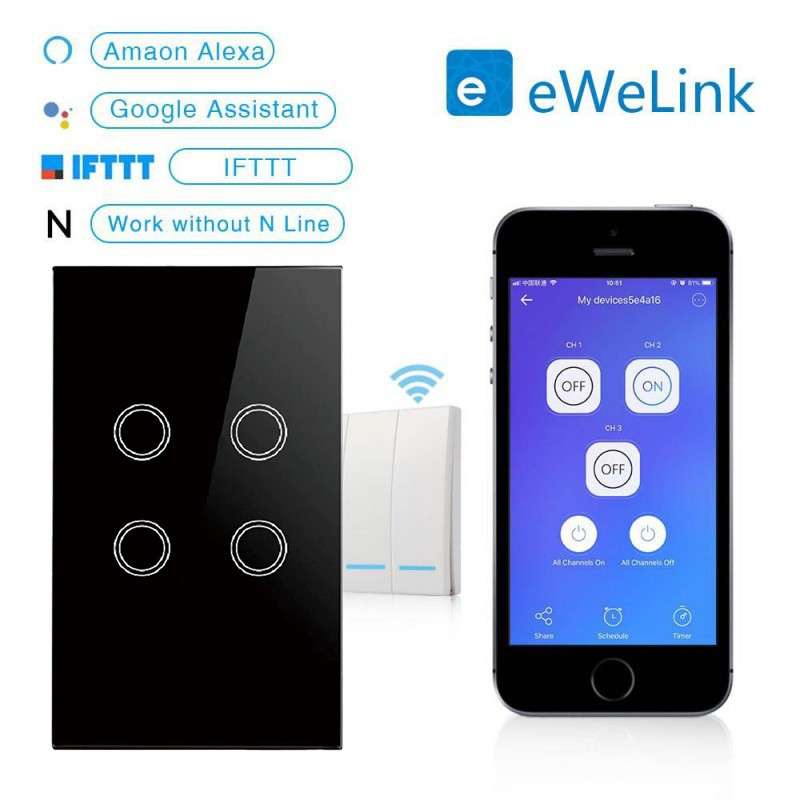EACHEN Wifi Smart Light Switch - Black / No Neutral Required 1 Gang